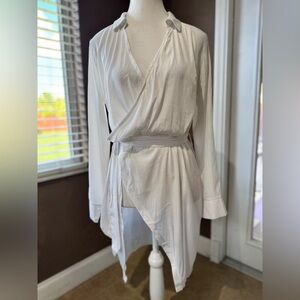 White Long Sleeve Wrap Top